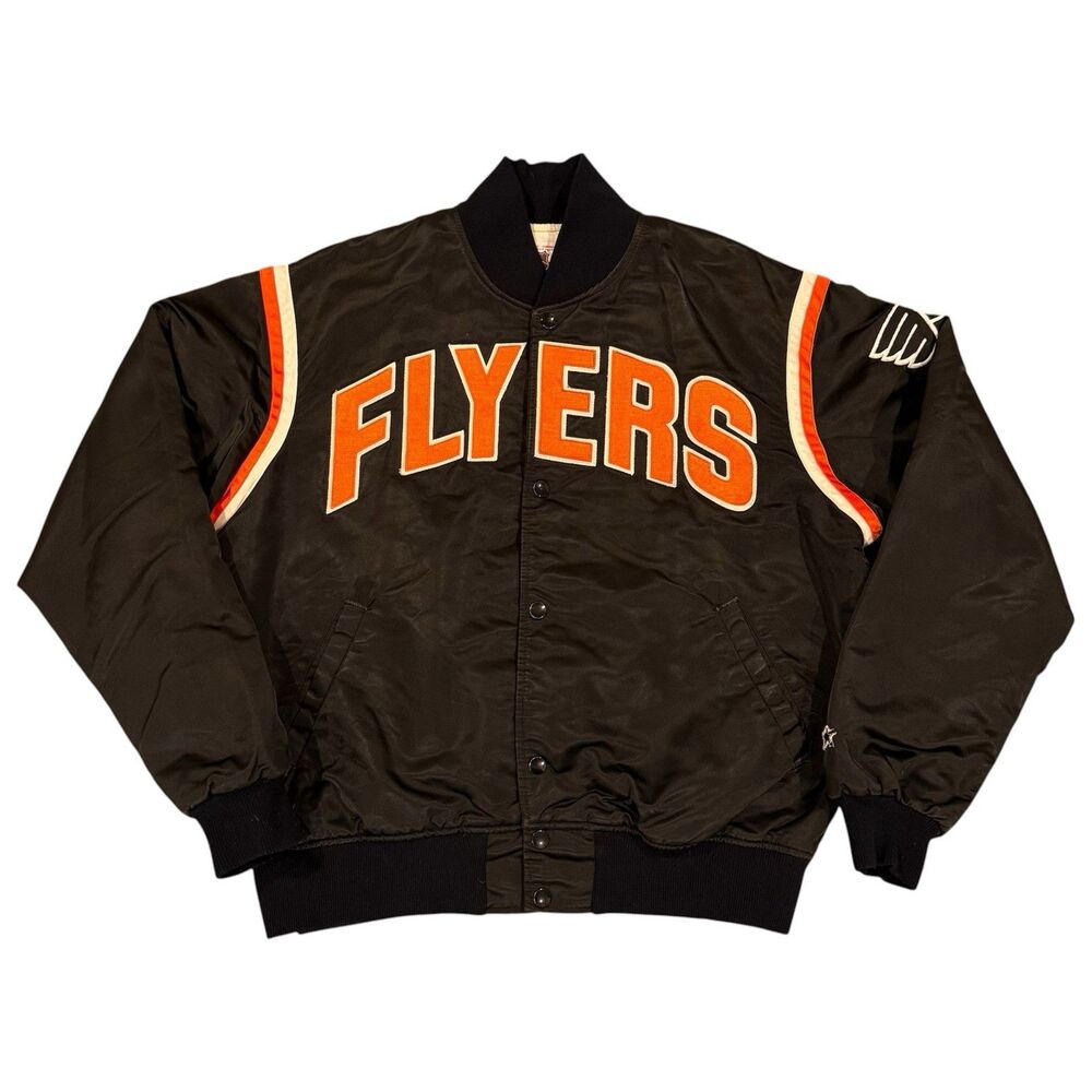 Vintage 80s Starter Philadelphia Flyers Satin Bomber Jacket Sz L Made in USA NHL